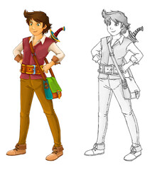 cartoon scene with arabian knight or prince on white background