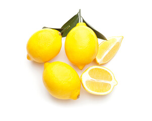 Ripe lemons on white background