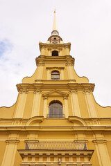 Turrets and bell tower of Peter and Paul Cathedral in St. Petersburg, Russia