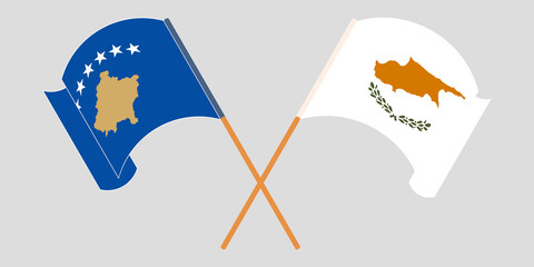 Crossed and waving flags of Kosovo and Cyprus