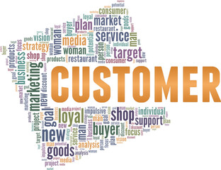 Customer vector illustration word cloud isolated on a white background.
