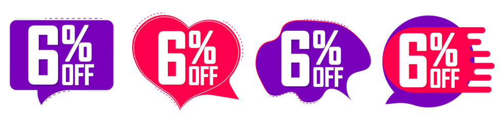 Set Sale 6% off banners, discount tags design template, promo app icons, vector illustration