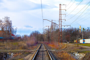 Fototapeta na wymiar A curved railway on a bright sunny day