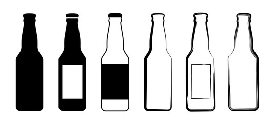 Bottle icons of beer or beverage different styles