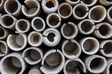 End view of stacked bamboo stems.
