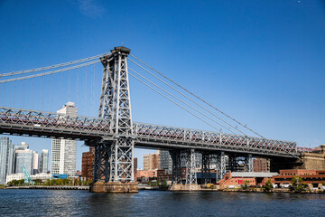 A view of the Manhattan Bridge from the East River in New York City.