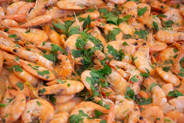 fresh shrimp with rice in wine in Bistrita,Romania ,2020