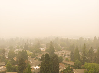 Portland in smoke after the fires and the burning forest, Oregon, news