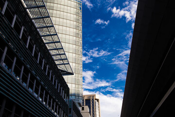 city buildings with a clear blue sky
