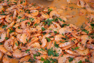 fresh shrimp with rice in wine in Bistrita,Romania ,2020