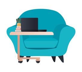 blue chair with laptop on table vector design