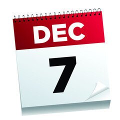 December 7th on a calendar page - illustrated. 
