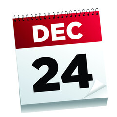 December 24th on a calendar page - illustrated. 