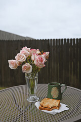 cup of coffee and roses