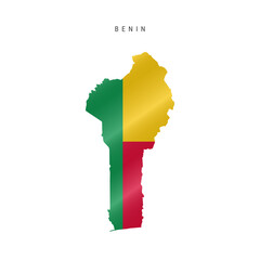 Waving flag map of Benin. Vector illustration