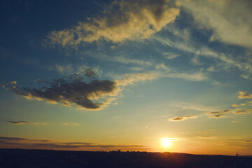Sun over the city horizon during the dusk