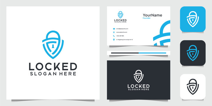 Lock key logo illustation vector graphic in lineart style. Good for icon, brand, advertising, , security, tech, and business card