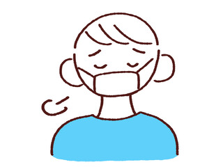 ため息をつくマスク姿の若い男性