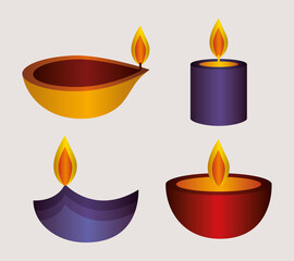 Happy diwali candles set vector design