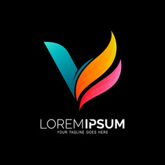 Letter V logo and fire design colorful , Flame logo with illustration logo