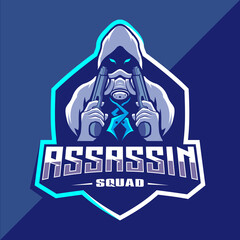 Assassin with guns mascot esport logo design