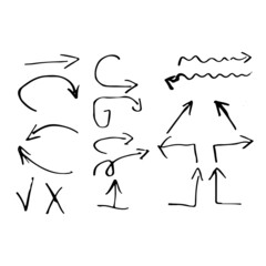 Set of rough hand drawn, handmade elements arrows, waypoints isolated on white background EPS Vector