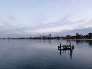 Fototapeta premium The view of the city of Melbourne from St Kilda, Australia