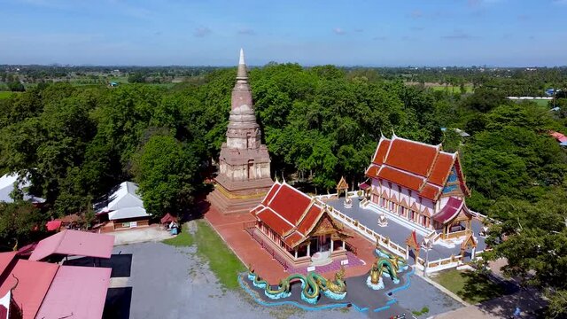 Wat Phra Kaew High angle, is the same old temple as Wat Mahathat. The temple town of Sankaburi is  White jade inside the pagoda, is a Buddhist attraction in Chainat Thailand.