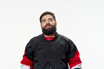 Bearded man in suit large physique cropped view over 