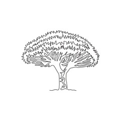 One continuous line drawing of beauty and exotic socotra dragon tree. Decorative dragon blood tree concept for travel and tourism campaign. Trendy single line draw design vector graphic illustration