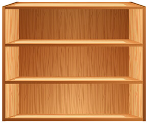 Three blank shelves in cartoon style isolated on white background