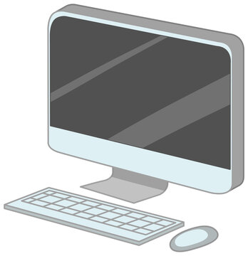 Computer with keyboard and mouse cartoon style isolated