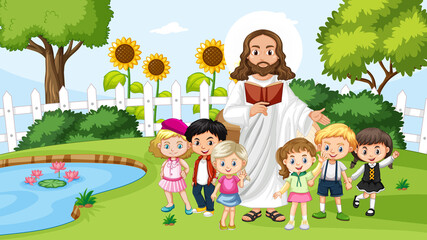 Jesus with children in the park