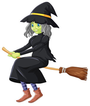 Scary witch riding the broom