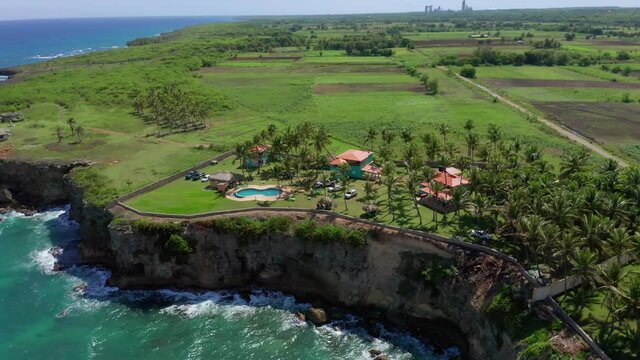 Scenic shot of a cliff edge resort in southern dominican republic, clear day