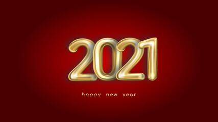 Holiday vector illustration of gold metal numbers 2021on a festive dark red background
