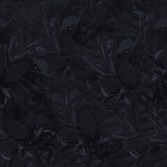 Dark moody almost black leaf seamless pattern. High quality illustration. Deep mysterious distant and faded leaf foliage design. Luxurious shadow surface pattern design for interiors or backgrounds.