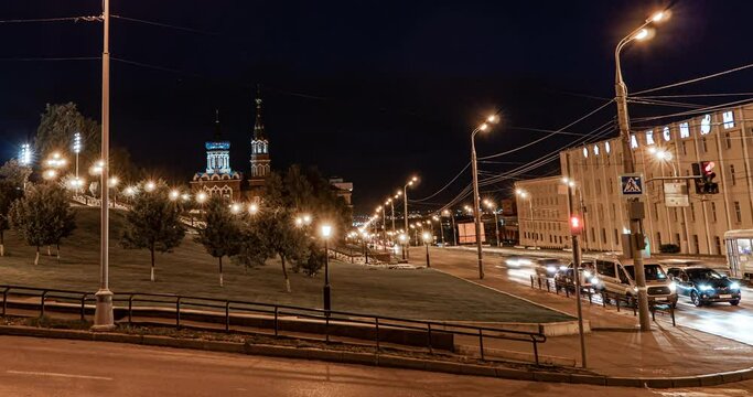 Russia, Udmurt Republic, Izhevsk, St. Michael's Cathedral, time lapse, beautiful landscape in Izhevsk