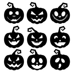 set of silhouette Halloween pumpkin isolated on white background