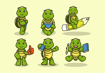 Set of cute turtle mascot logo design illustration
