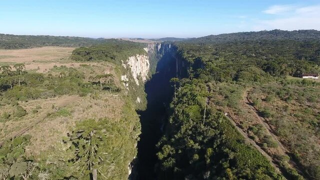 Wonderful canyon in aerial scene far view. Canyon Itaimbezinho, Cambara do sul, Brazil.