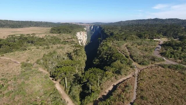 Wonderful canyon in aerial scene. Canyon Itaimbezinho, Cambara do sul, Brazil.