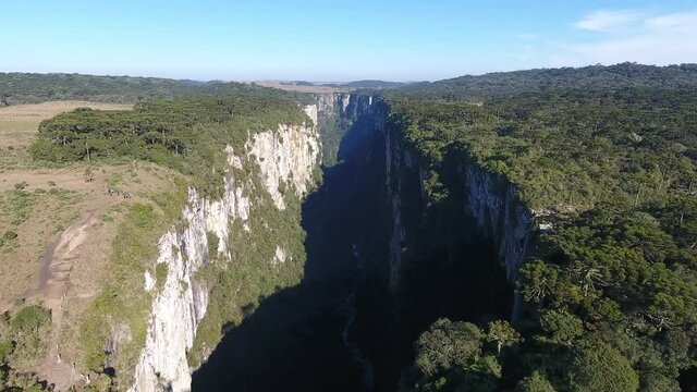 Canyons in aerial scene, Itaimbezinho, Brazil.