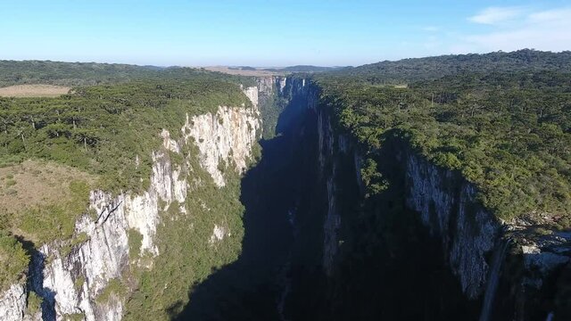 Above Canyons in aerial scene, south of brazil. Itaimbezinho, Cambar&aacute; do sul.