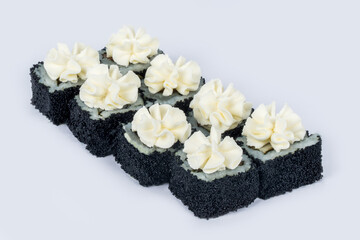 Sushi shot on a white background side view