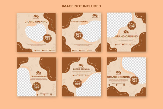 Set Of Coffe Shop Sale Instagram Post Banner Collection.social Media Posts Templates.fully Editable Instagram And Facebook Square Post Frame Puzzle Organic Sale Post.social Media Template