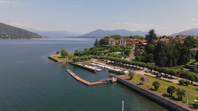 Aerial Drone Shot of The Lake Maggiore Harbor on A Beautiful Sunny Day