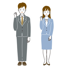 ガッツポーズをする会社員の男女二人の全身ベクターイラスト
