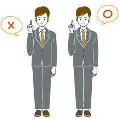 OKとNGのポーズをした会社員の男性の全身ベクターイラスト