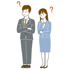 Fototapeta premium 考える会社員の男女の全身ベクターイラスト